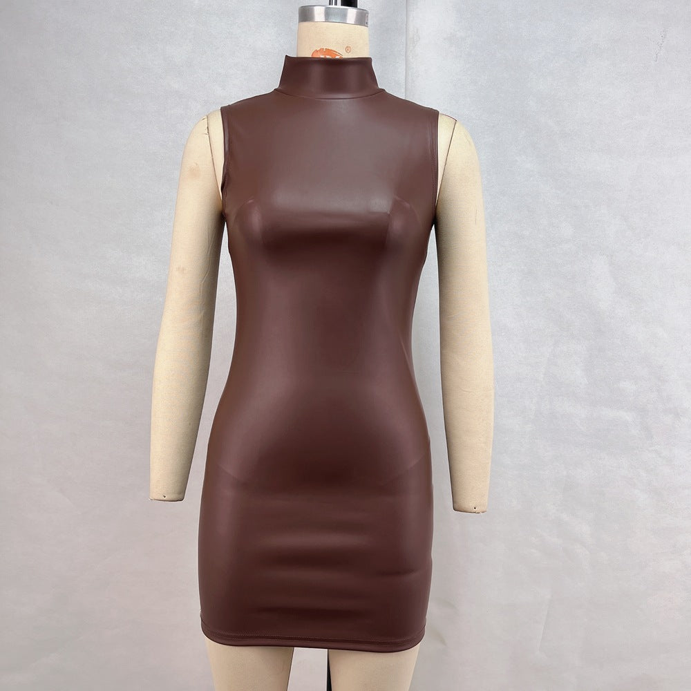 Leather Mini Skirt Solid Color High-end Mid-rise Street Style