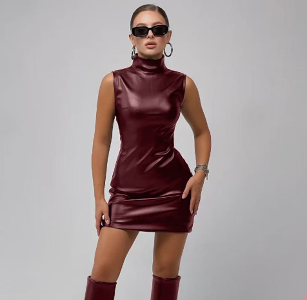 Leather Mini Skirt Solid Color High-end Mid-rise Street Style