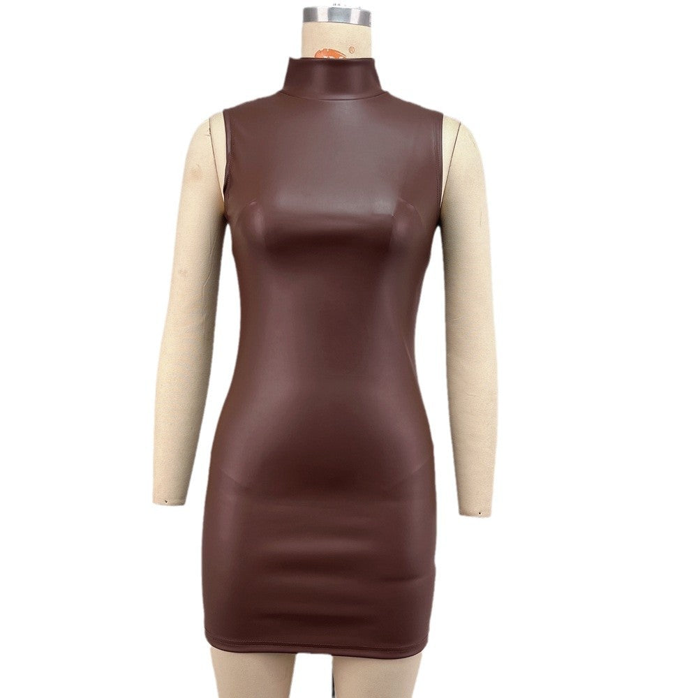 Leather Mini Skirt Solid Color High-end Mid-rise Street Style